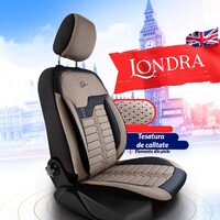 Set Huse Scaune Auto pentru Citroen C-Elysee - Panda Londra, cu fermoare pentru bancheta rabatabila, bej - negru , 11 piese