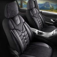 Set Huse Scaune Auto pentru Renault Kadjar - Panda Toronto, tip Alcantara, cu fermoare pentru bancheta rabatabila, negru, 11 piese
