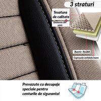Set Huse Scaune Auto pentru Citroen C-Elysee - Panda Londra, cu fermoare pentru bancheta rabatabila, bej - negru , 11 piese