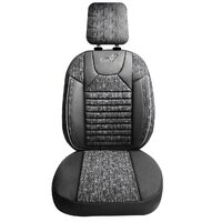 Set Huse Scaune Auto pentru Audi Q3 - Panda Kas, material textil cu piele ecologica, cu fermoare pentru bancheta rabatabila,  gri cu negru, 11 piese