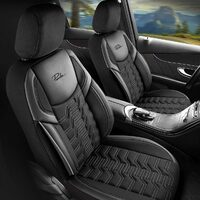 Set Huse Scaune Auto pentru Citroen C1 - Panda Berlin, negru cu cusatura gri, 11 piese