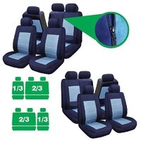 Set Huse Scaune Auto pentru Skoda Scala - RoGroup Blue Jeans, cu fermoare pentru bancheta rabatabila, 9 piese