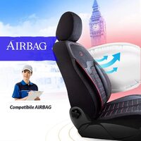 Set Huse Scaune Auto pentru Fiat Punto - Panda Londra, cu fermoare pentru bancheta rabatabila, negru cu cusatura rosie, 11 piese