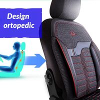 Set Huse Scaune Auto pentru Fiat Punto - Panda Londra, cu fermoare pentru bancheta rabatabila, negru cu cusatura rosie, 11 piese
