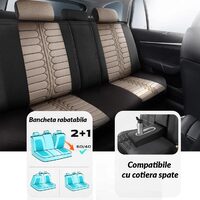 Set Huse Scaune Auto pentru Citroen C-Elysee - Panda Londra, cu fermoare pentru bancheta rabatabila, bej - negru , 11 piese