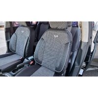 Set Huse Scaune Auto pentru Mazda CX-6 - Panda Belek, material textil cu piele ecologica, cu fermoare pentru bancheta rabatabila, gri inchis cu negru, 11 piese
