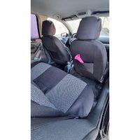 Set Huse Scaune Auto pentru Mazda CX-6 - Panda Belek, material textil cu piele ecologica, cu fermoare pentru bancheta rabatabila, gri inchis cu negru, 11 piese