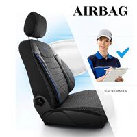 Set Huse Scaune Auto pentru Skoda Octavia 3 - Panda Elegant, Negru cu cusatura Albastra, 11 piese