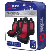 Set Huse Scaune Auto pentru Dacia Logan - Sparco Ergo Sport, negru - rosu, 9 bucati
