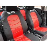 Set Huse Scaune Auto pentru Dacia Logan - Sparco Ergo Sport, negru - rosu, 9 bucati