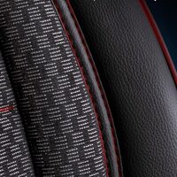 Set Huse Scaune Auto pentru Dacia Solenza - Panda Prestige, negru cu cusatura rosie, 11 piese