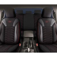 Set Huse Scaune Auto pentru Fiat Panda - Panda Paris, Negru cu cusatura rosie, 11 piese