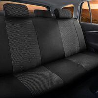 Set Huse Scaune Auto pentru Dacia Solenza - Panda Prestige, negru cu cusatura rosie, 11 piese
