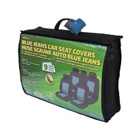 Set Huse Scaune Auto pentru Skoda Scala - RoGroup Blue Jeans, cu fermoare pentru bancheta rabatabila, 9 piese