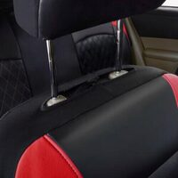 Set Huse Scaune Auto pentru Volvo V40 - RoGroup Roma, piele ecologica, cu fermoare pentru bancheta rabatabila, rosu cu negru, 9 piese