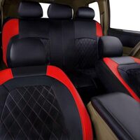 Set Huse Scaune Auto pentru Volvo V40 - RoGroup Roma, piele ecologica, cu fermoare pentru bancheta rabatabila, rosu cu negru, 9 piese
