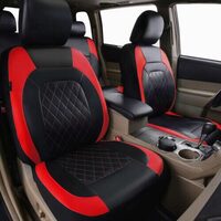 Set Huse Scaune Auto pentru Volvo V40 - RoGroup Roma, piele ecologica, cu fermoare pentru bancheta rabatabila, rosu cu negru, 9 piese