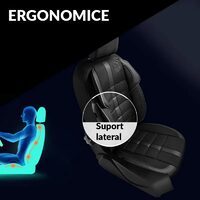 Set Huse Scaune Auto pentru Ssangyong Rexton - Panda Uludag, material textil cu piele ecologica, cu fermoare pentru bancheta rabatabila, negru cu gri, 11 piese