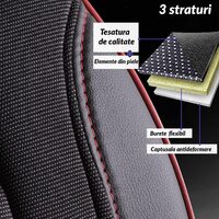 Set Huse Scaune Auto pentru Fiat Uno - Panda Florida, negru cu cusatura rosie, 11 piese