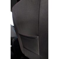 Set Huse Scaune Auto pentru Mazda 5 - DeluxeBoss, stofa cu piele ecologica, pt bancheta rabatabila fractionata, negru cu albastru, 11 piese