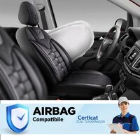Set Huse Scaune Auto pentru Dacia Spring - Panda Toronto, tip Alcantara, cu fermoare pentru bancheta rabatabila, negru gri, 11 piese