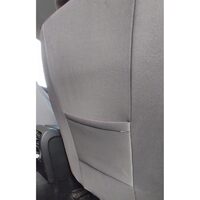 Set Huse Scaune Auto pentru Renault Laguna - DeluxeBoss, stofa cu piele ecologica, pt bancheta rabatabila fractionata, negru cu gri, 11 piese