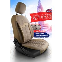 Set Huse Scaune Auto pentru Dacia Lodgy - Panda Londra, cu fermoare pentru bancheta rabatabila, bej, 11 piese
