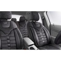 Set Huse Scaune Auto pentru Renault Kadjar - Panda Toronto, tip Alcantara, cu fermoare pentru bancheta rabatabila, negru, 11 piese