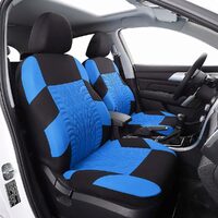 Set Huse Scaune Auto pentru Audi A7 - RoGroup Mesh, cu fermoare pentru bancheta rabatabila, negru si albastru, 9 piese