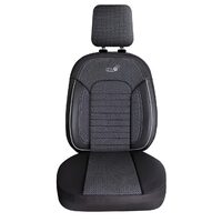 Set Huse Scaune Auto pentru Citroen C4 - Panda Belek, material textil cu piele ecologica, cu fermoare pentru bancheta rabatabila, gri cu negru, 11 piese