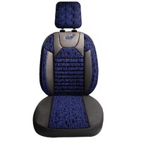 Set Huse Scaune Auto pentru Skoda Roomster - Panda Kas, material textil cu piele ecologica, cu fermoare pentru bancheta rabatabila, albastru cu negru, 11 piese