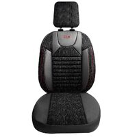 Set Huse Scaune Auto pentru Honda Civic - Panda PSC02, material textil cu piele ecologica, cu fermoare pentru bancheta rabatabila, negru cu dungi rosii, 11 piese