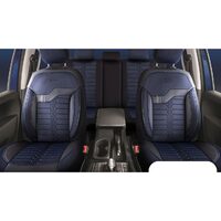 Set Huse Scaune Auto pentru Peugeot 308 - Panda Londra, cu fermoare pentru bancheta rabatabila, albastru - negru , 11 piese