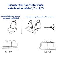 Set Huse Scaune Auto pentru Mazda 5 - DeluxeBoss, stofa cu piele ecologica, pt bancheta rabatabila fractionata, negru cu albastru, 11 piese