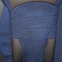 Set Huse Scaune Auto pentru Mazda 5 - DeluxeBoss, stofa cu piele ecologica, pt bancheta rabatabila fractionata, negru cu albastru, 11 piese