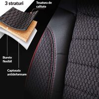 Set Huse Scaune Auto pentru Mercedes A-Class  - Panda Elegant, Negru-Gri cu cusatura rosie, 11 piese