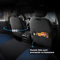 Set Huse Scaune Auto pentru BMW X3 - Panda Paris, Albastru-Negru, 11 piese