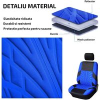 Set Huse Scaune Auto pentru Audi A7 - RoGroup Mesh, cu fermoare pentru bancheta rabatabila, negru si albastru, 9 piese
