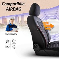 Set Huse Scaune Auto pentru Fiat Uno - Panda Florida, negru cu cusatura rosie, 11 piese