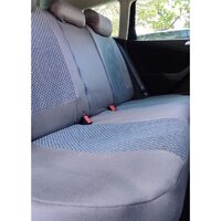 Set Huse Scaune Auto pentru Renault Laguna - DeluxeBoss, stofa cu piele ecologica, pt bancheta rabatabila fractionata, negru cu gri, 11 piese