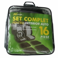 Set huse scaune, volan si covorase auto RoGroup, negru-gri,  16 buc