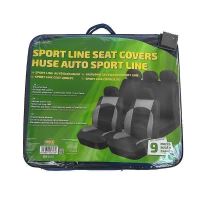 Set Huse Scaune Auto pentru Toyota Yaris - RoGroup Sport Line Gri, cu fermoare pentru bancheta rabatabila, 9 bucati