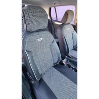 Set Huse Scaune Auto pentru Mazda CX-6 - Panda Belek, material textil cu piele ecologica, cu fermoare pentru bancheta rabatabila, gri inchis cu negru, 11 piese