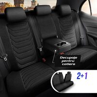 Set Huse Scaune Auto pentru Kia Rio - Panda Florida, negru gri, 11 piese