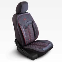 Set Huse Scaune Auto pentru Fiat Punto - Panda Londra, cu fermoare pentru bancheta rabatabila, negru cu cusatura rosie, 11 piese