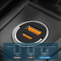 Incarcator auto Siegbert 38W, hidden design, fast charging, power quick charge 3.0, corp metalic, negru