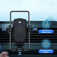 Suport telefon auto Siegbert cu incarcare wireless, fixare in grila de ventilatie