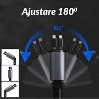 Incarcator auto rapid 4in1 Super Fast Charge 120W, USB + USB-C + cablu retractabil iOS/Android/Type-C, display LED, rotire 180°, corp aluminiu