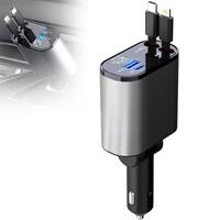 Incarcator auto rapid 4in1 Super Fast Charge 120W, USB + USB-C + cablu retractabil iOS/Android/Type-C, display LED, rotire 180°, corp aluminiu