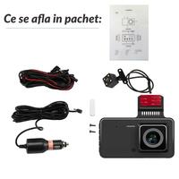 Camera auto DVR duala, FullHD 1080P, inregistrare fata si spate, display 4", Night Vision, inregistrare in bucla, unghi 170 grade, senzor miscare, alimentare bricheta auto